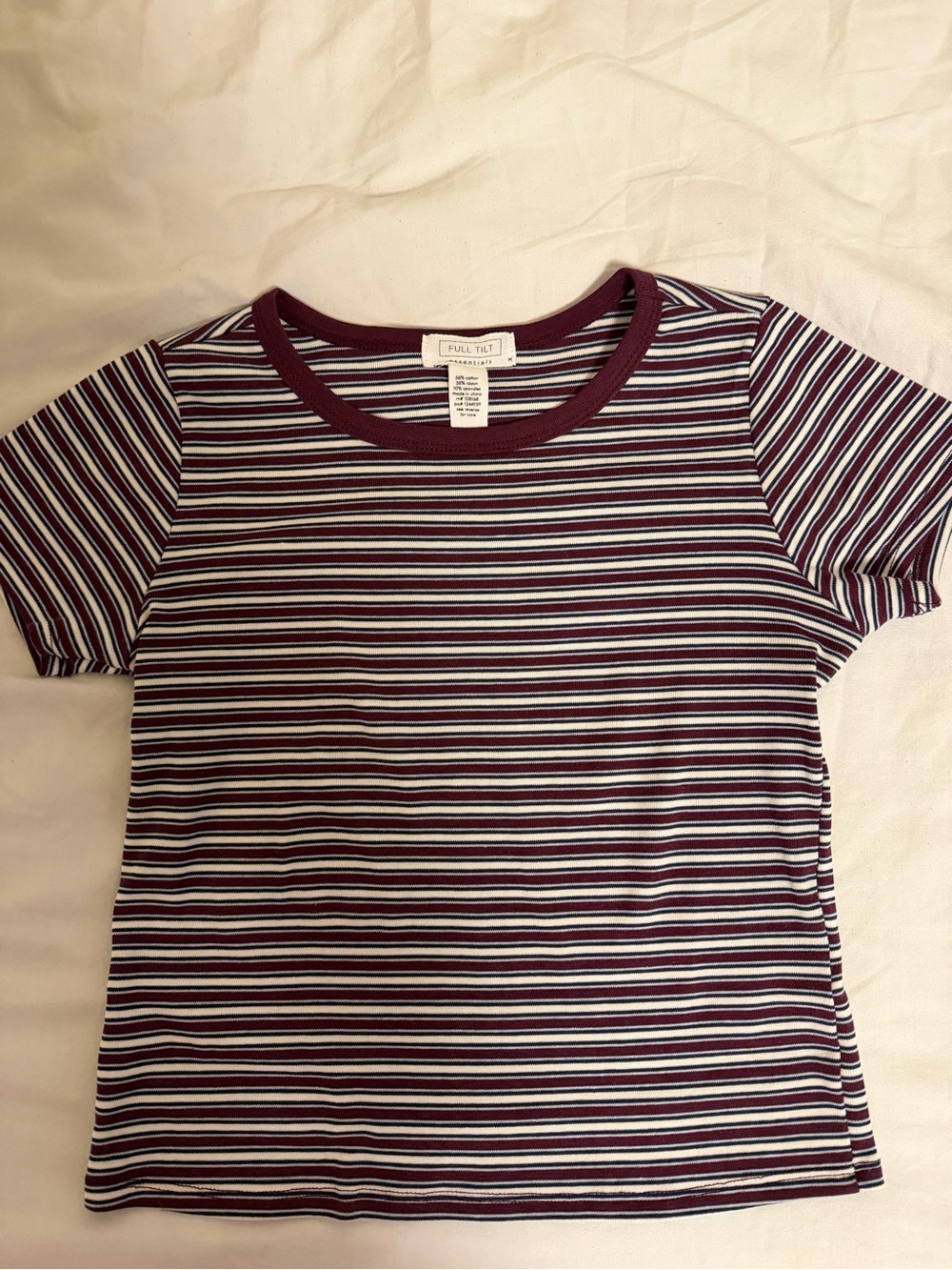 Full Tilt Burgundy and White Striped Short Sleeve Tee